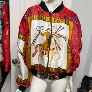 Fashion reproduction of famous brend  Multicolor Silk Carousel Bomber Jacket